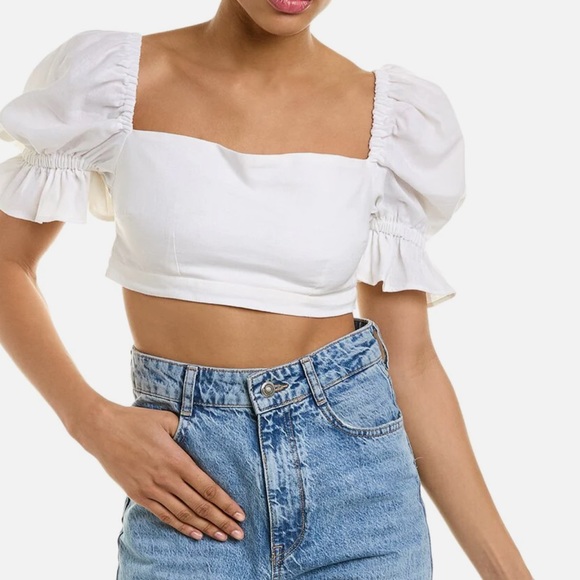 Just bee queen calla WHITE linen blend top NWOT - Picture 2 of 8